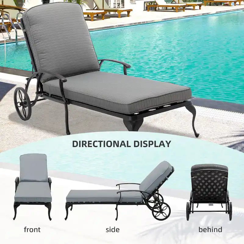 Chaise longue de piscine en aluminium HOMEFUN avec roulettes et fonction d'inclinaison