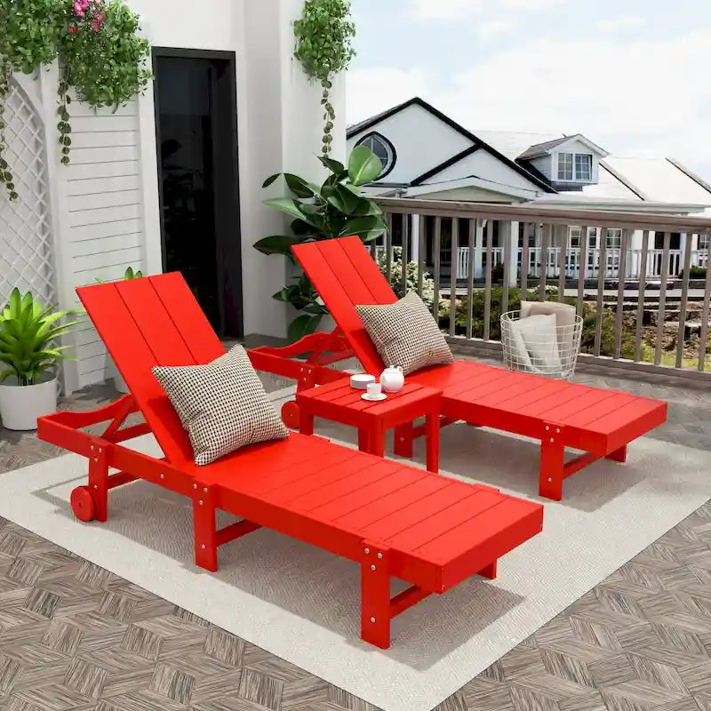 Chaise longue de piscine inclinable Polytrends Shoreside Modern Poly Eco-Friendly toutes saisons avec roues et table d'appoint (ensemble 3 pièces)