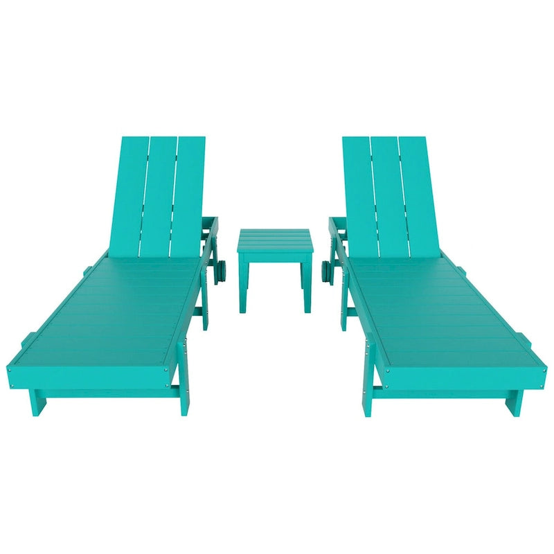 Chaise longue de piscine inclinable Polytrends Shoreside Modern Poly Eco-Friendly toutes saisons avec roues et table d'appoint (ensemble 3 pièces)