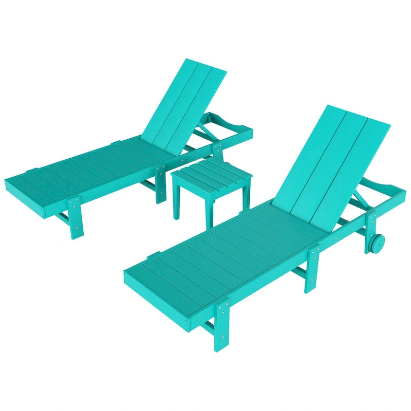 Chaise longue de piscine inclinable Polytrends Shoreside Modern Poly Eco-Friendly toutes saisons avec roues et table d'appoint (ensemble 3 pièces)