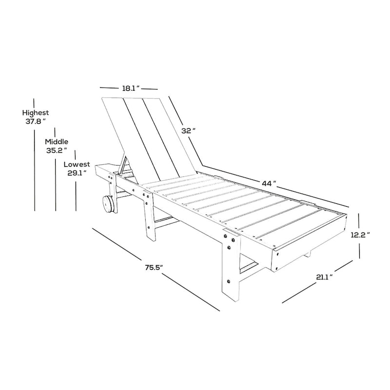 Chaise longue de piscine inclinable Polytrends Shoreside Modern Poly Eco-Friendly toutes saisons avec roues et table d'appoint (ensemble 3 pièces)