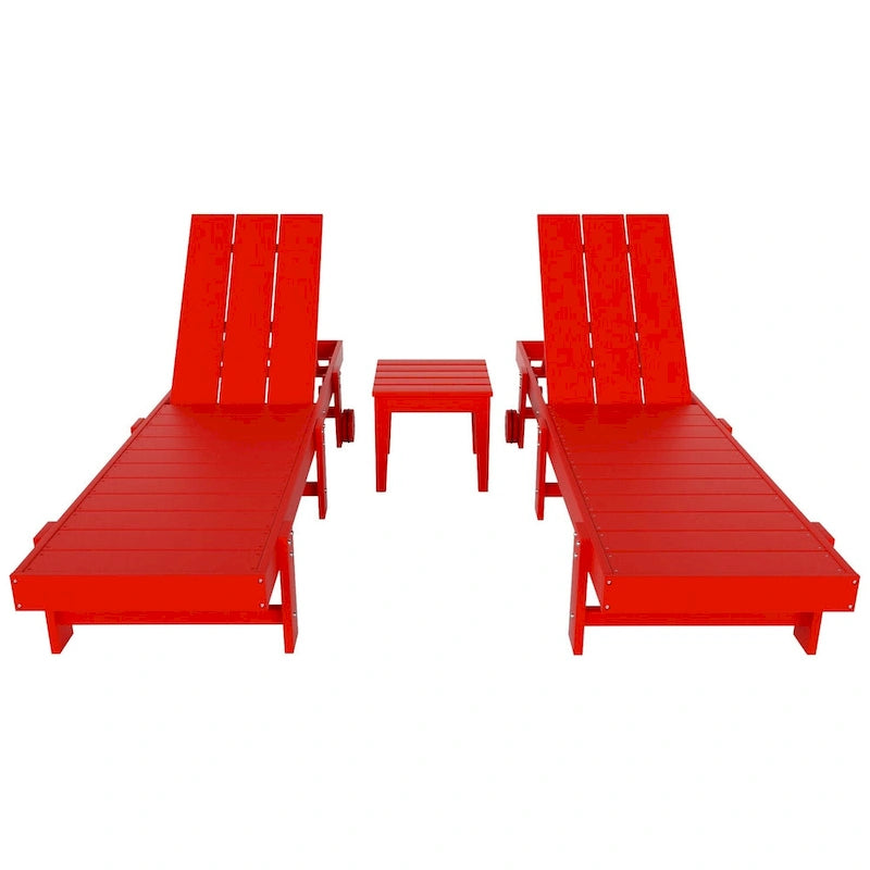 Chaise longue de piscine inclinable Polytrends Shoreside Modern Poly Eco-Friendly toutes saisons avec roues et table d'appoint (ensemble 3 pièces)