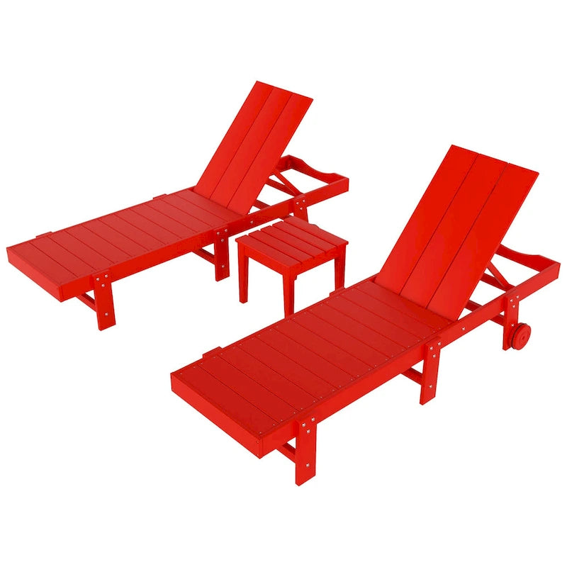 Chaise longue de piscine inclinable Polytrends Shoreside Modern Poly Eco-Friendly toutes saisons avec roues et table d'appoint (ensemble 3 pièces)