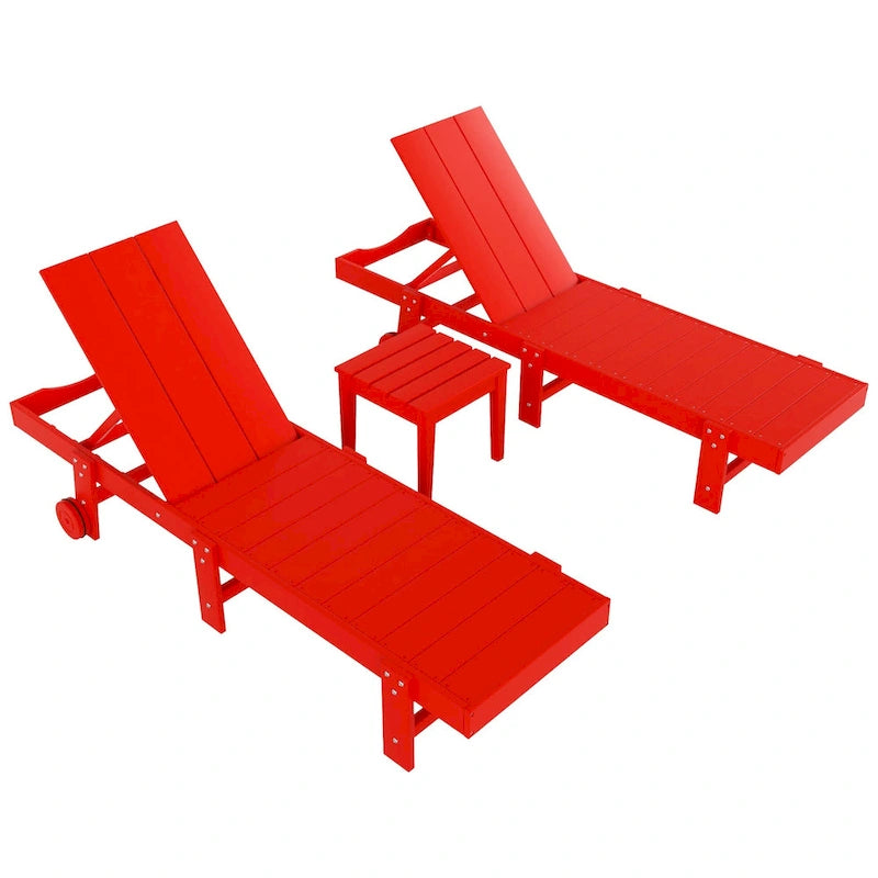 Chaise longue de piscine inclinable Polytrends Shoreside Modern Poly Eco-Friendly toutes saisons avec roues et table d'appoint (ensemble 3 pièces)