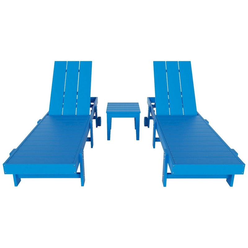 Chaise longue de piscine inclinable Polytrends Shoreside Modern Poly Eco-Friendly toutes saisons avec roues et table d'appoint (ensemble 3 pièces)