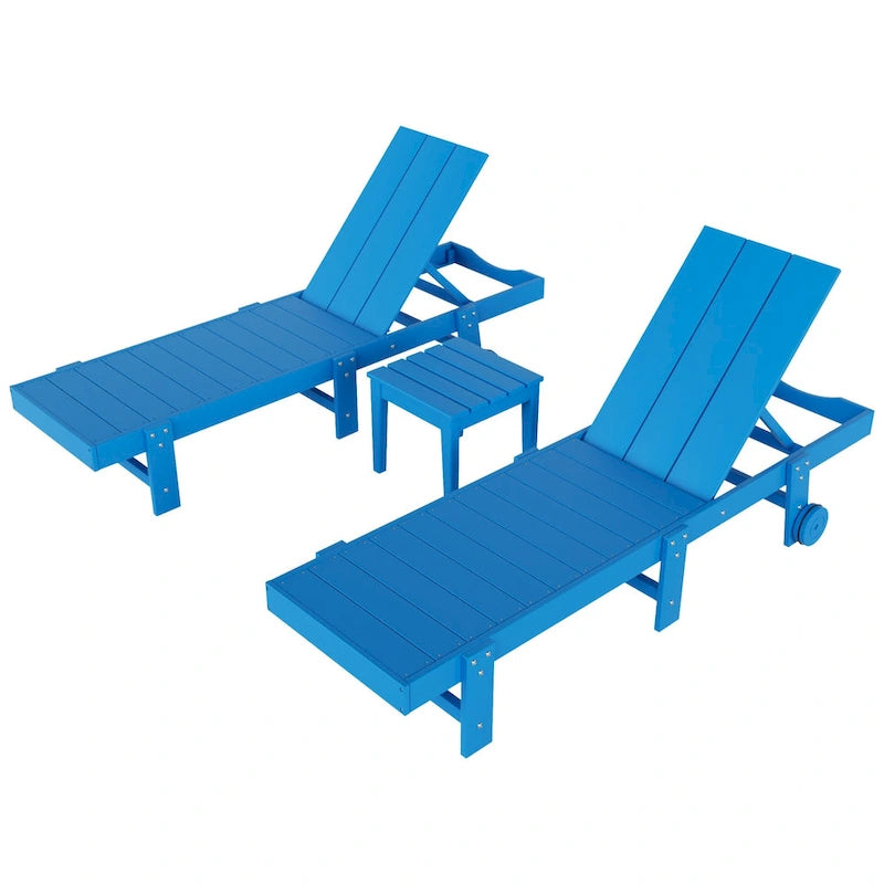 Chaise longue de piscine inclinable Polytrends Shoreside Modern Poly Eco-Friendly toutes saisons avec roues et table d'appoint (ensemble 3 pièces)