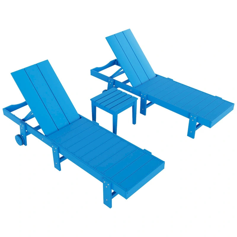 Chaise longue de piscine inclinable Polytrends Shoreside Modern Poly Eco-Friendly toutes saisons avec roues et table d'appoint (ensemble 3 pièces)