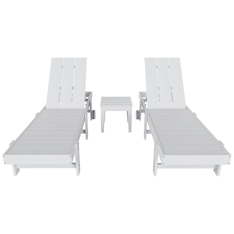Chaise longue de piscine inclinable Polytrends Shoreside Modern Poly Eco-Friendly toutes saisons avec roues et table d'appoint (ensemble 3 pièces)