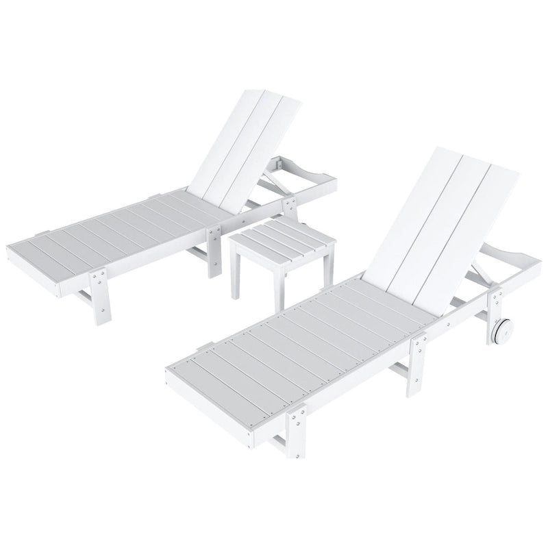 Chaise longue de piscine inclinable Polytrends Shoreside Modern Poly Eco-Friendly toutes saisons avec roues et table d'appoint (ensemble 3 pièces)