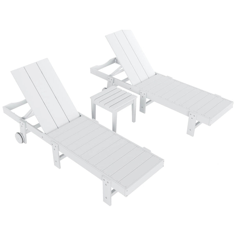 Chaise longue de piscine inclinable Polytrends Shoreside Modern Poly Eco-Friendly toutes saisons avec roues et table d'appoint (ensemble 3 pièces)