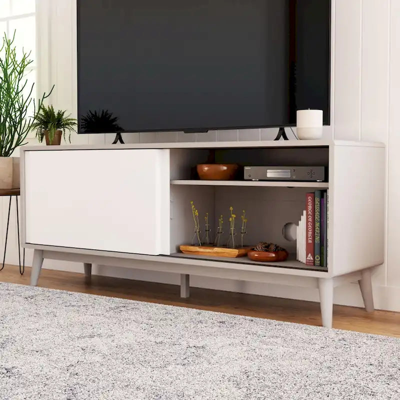 Meuble TV Brookside Madison Mid Century Modern pour téléviseurs jusqu'à 65 pouces avec portes coulissantes et gestion des câbles