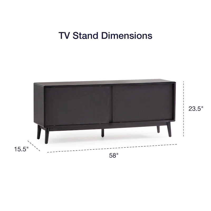 Meuble TV Brookside Madison Mid Century Modern pour téléviseurs jusqu'à 65 pouces avec portes coulissantes et gestion des câbles