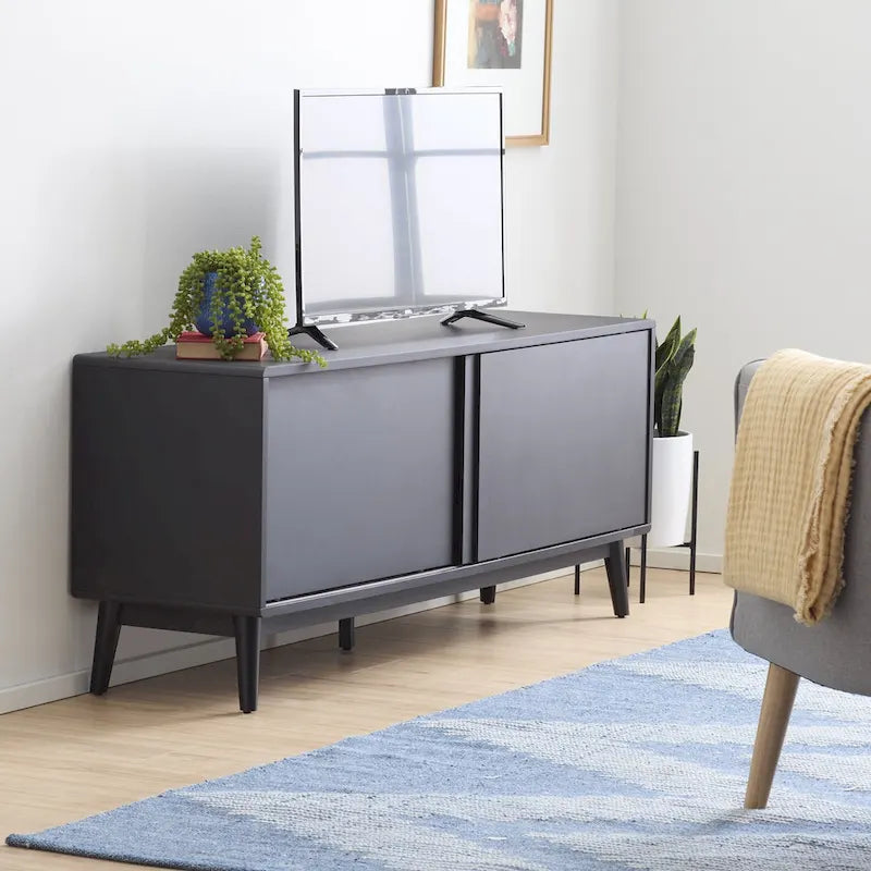 Meuble TV Brookside Madison Mid Century Modern pour téléviseurs jusqu'à 65 pouces avec portes coulissantes et gestion des câbles