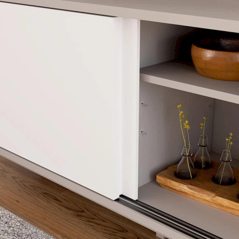 Meuble TV Brookside Madison Mid Century Modern pour téléviseurs jusqu'à 65 pouces avec portes coulissantes et gestion des câbles