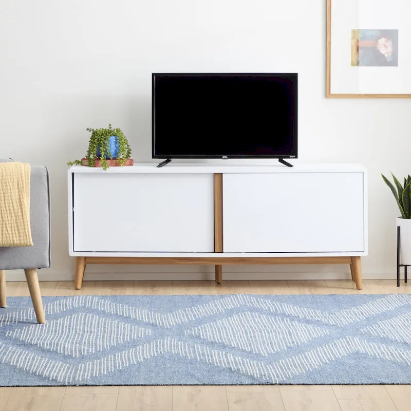 Meuble TV Brookside Madison Mid Century Modern pour téléviseurs jusqu'à 65 pouces avec portes coulissantes et gestion des câbles