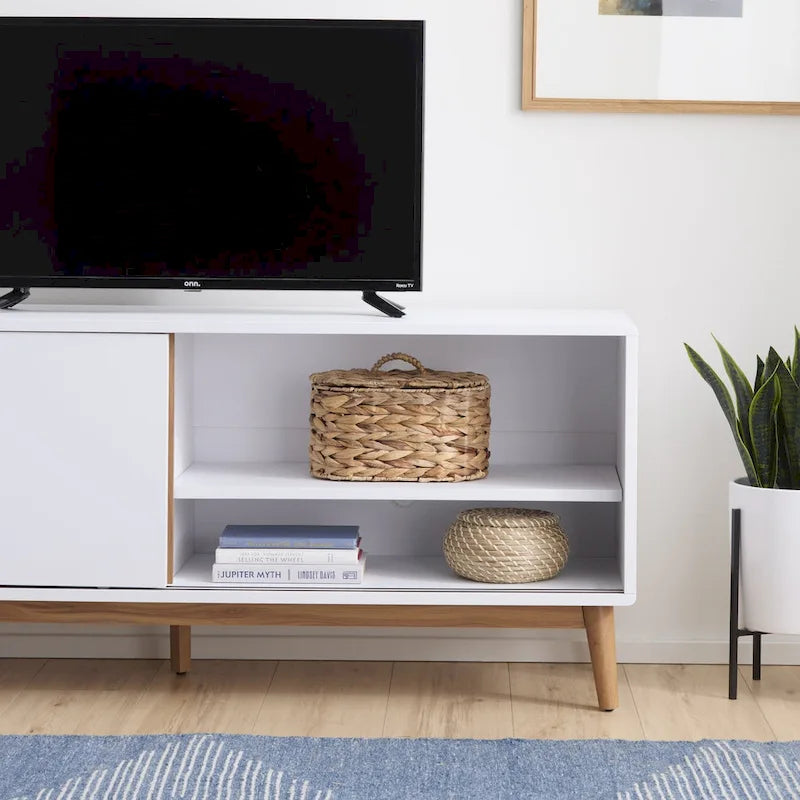 Meuble TV Brookside Madison Mid Century Modern pour téléviseurs jusqu'à 65 pouces avec portes coulissantes et gestion des câbles