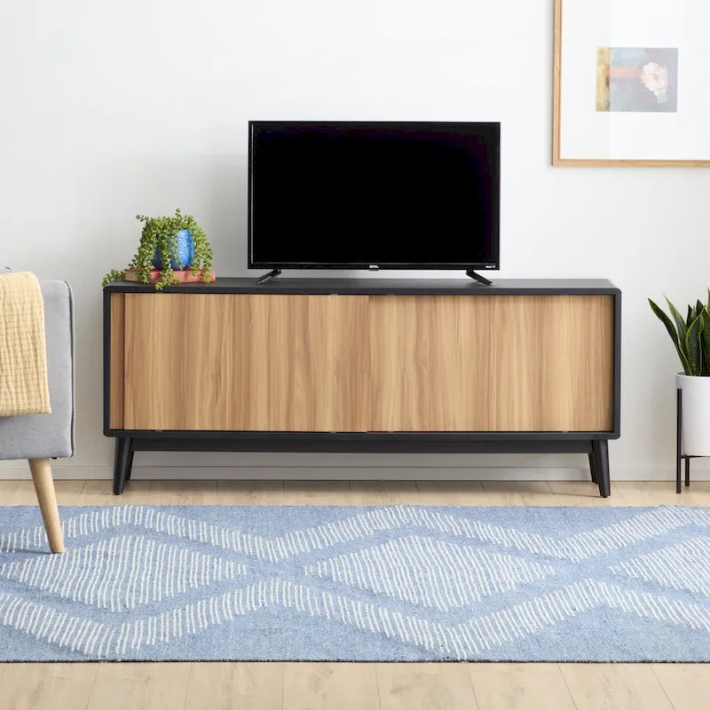 Meuble TV Brookside Madison Mid Century Modern pour téléviseurs jusqu'à 65 pouces avec portes coulissantes et gestion des câbles