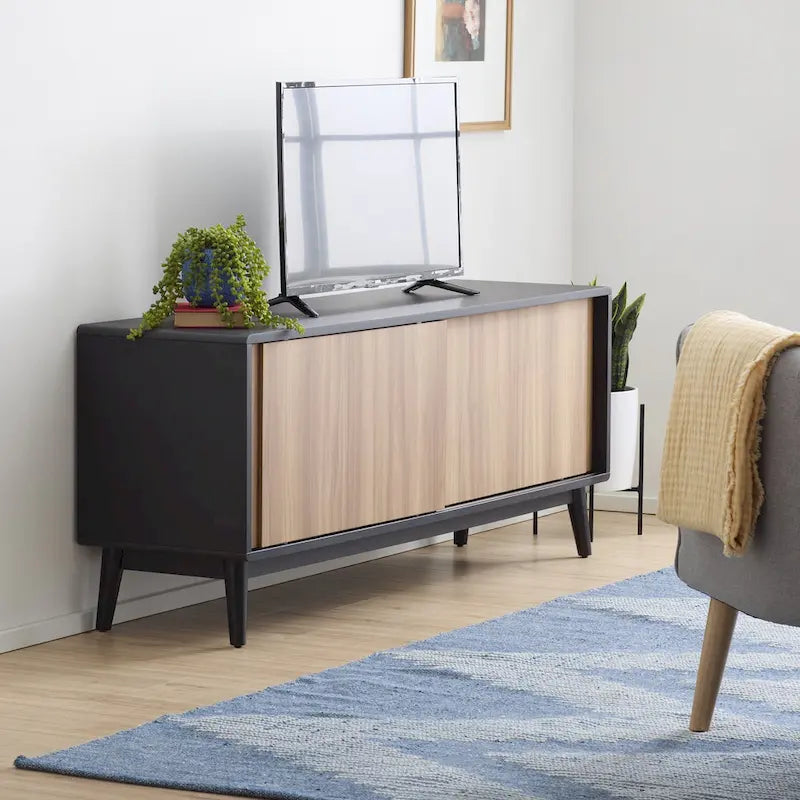 Meuble TV Brookside Madison Mid Century Modern pour téléviseurs jusqu'à 65 pouces avec portes coulissantes et gestion des câbles