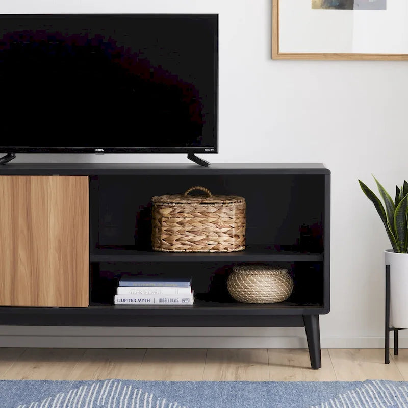 Meuble TV Brookside Madison Mid Century Modern pour téléviseurs jusqu'à 65 pouces avec portes coulissantes et gestion des câbles