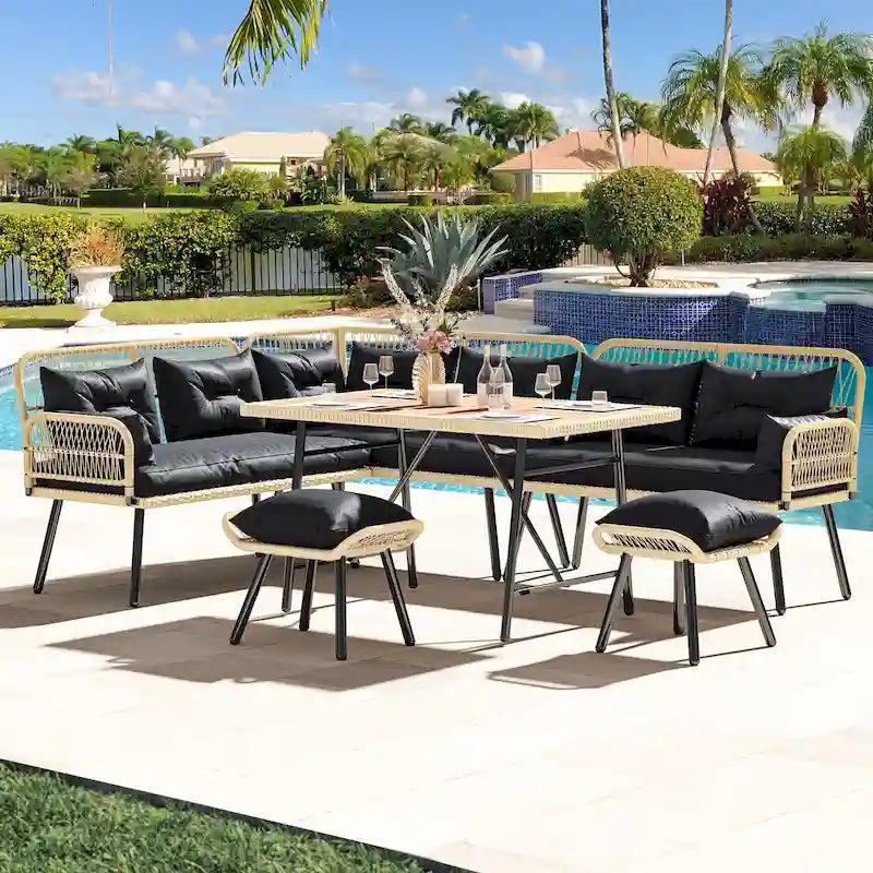 Moasis Black Ensemble de Conversation de Jardin en Rotin 6 Pièces - 6 PCS