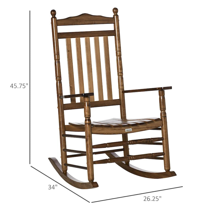 Fauteuil à bascule traditionnel en bois Outsunny à dossier haut pour porche, intérieur/extérieur - 66,7 x 86,4 x 116,2 cm