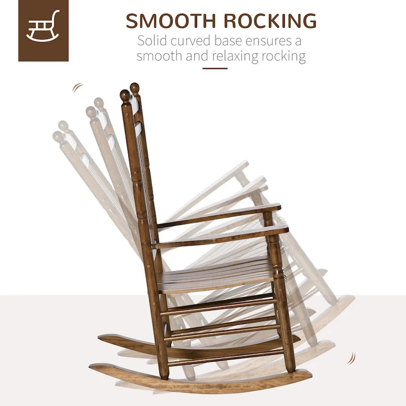 Fauteuil à bascule traditionnel en bois Outsunny à dossier haut pour porche, intérieur/extérieur - 66,7 x 86,4 x 116,2 cm