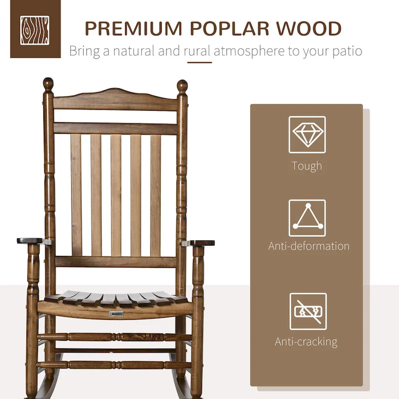Fauteuil à bascule traditionnel en bois Outsunny à dossier haut pour porche, intérieur/extérieur - 66,7 x 86,4 x 116,2 cm