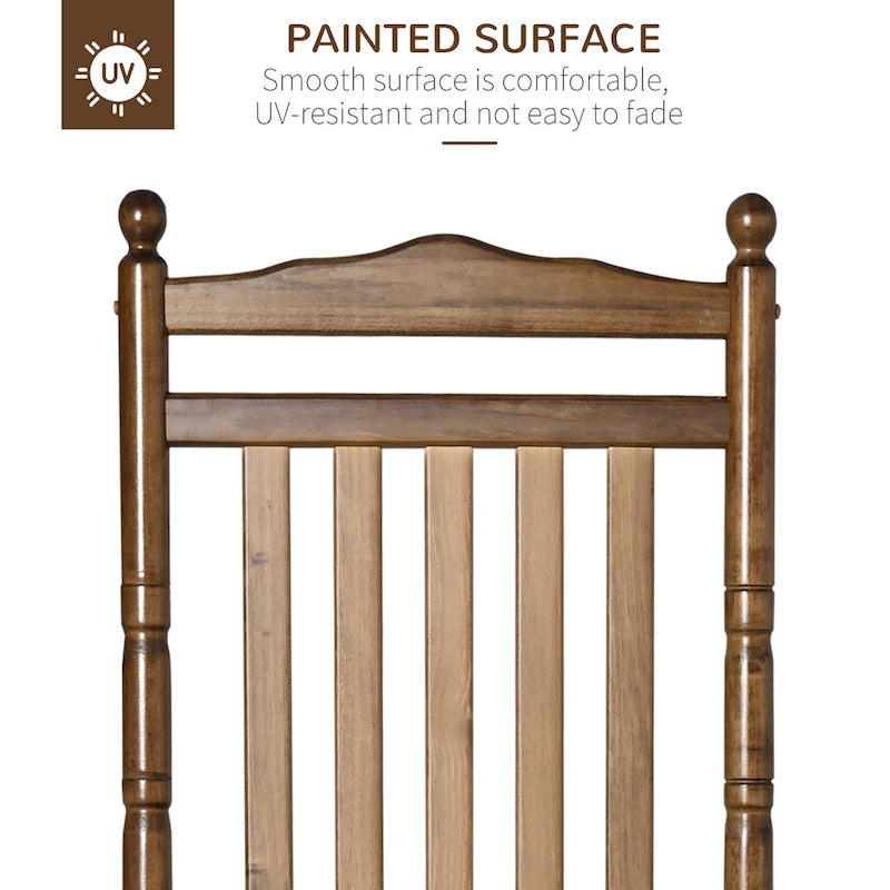 Fauteuil à bascule traditionnel en bois Outsunny à dossier haut pour porche, intérieur/extérieur - 66,7 x 86,4 x 116,2 cm
