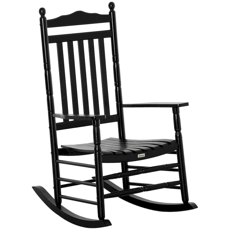 Fauteuil à bascule traditionnel en bois Outsunny à dossier haut pour porche, intérieur/extérieur - 66,7 x 86,4 x 116,2 cm