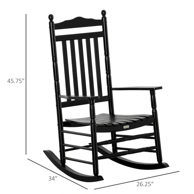 Fauteuil à bascule traditionnel en bois Outsunny à dossier haut pour porche, intérieur/extérieur - 66,7 x 86,4 x 116,2 cm