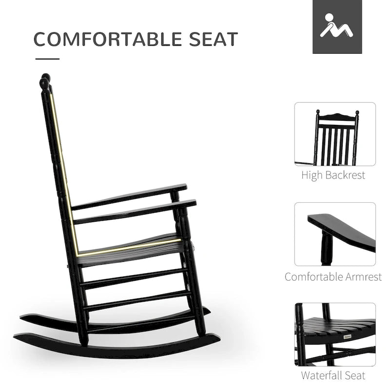 Fauteuil à bascule traditionnel en bois Outsunny à dossier haut pour porche, intérieur/extérieur - 66,7 x 86,4 x 116,2 cm