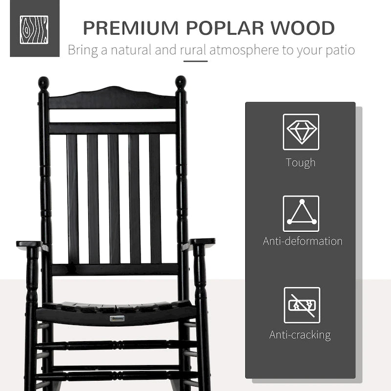 Fauteuil à bascule traditionnel en bois Outsunny à dossier haut pour porche, intérieur/extérieur - 66,7 x 86,4 x 116,2 cm