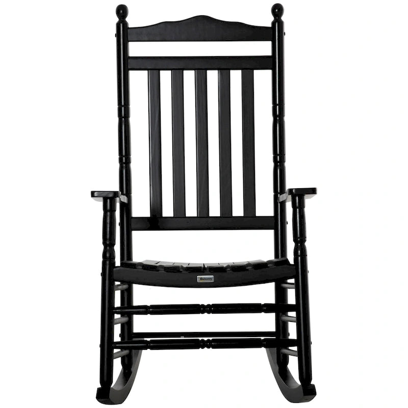 Fauteuil à bascule traditionnel en bois Outsunny à dossier haut pour porche, intérieur/extérieur - 66,7 x 86,4 x 116,2 cm