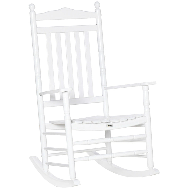 Fauteuil à bascule traditionnel en bois Outsunny à dossier haut pour porche, intérieur/extérieur - 66,7 x 86,4 x 116,2 cm