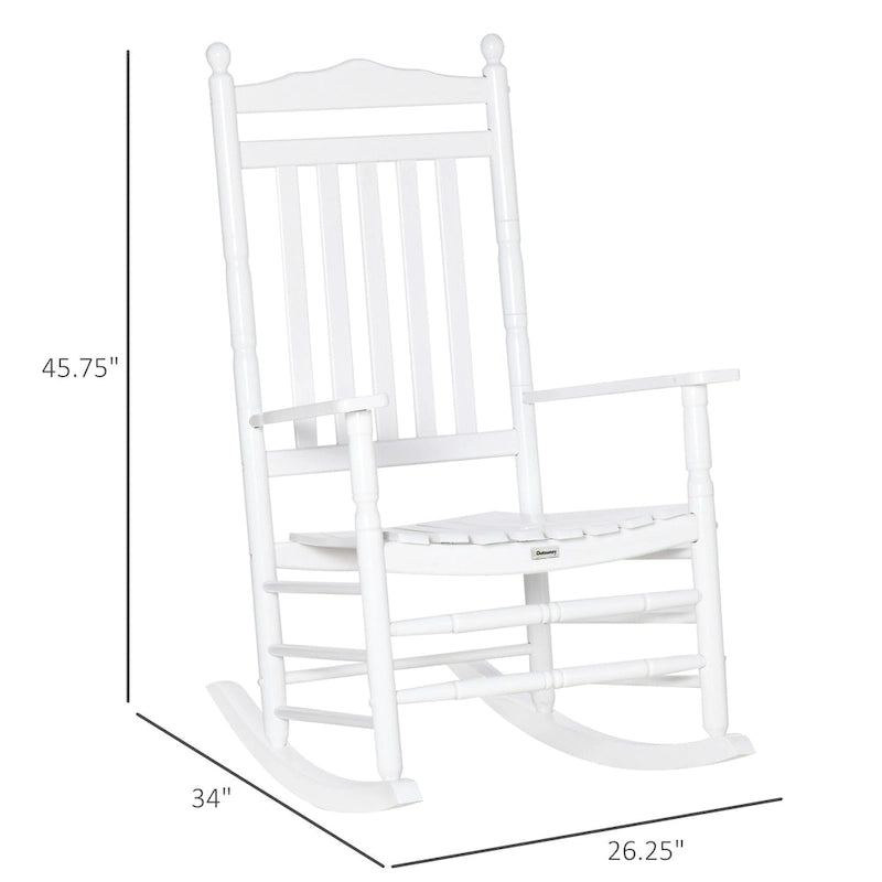 Fauteuil à bascule traditionnel en bois Outsunny à dossier haut pour porche, intérieur/extérieur - 66,7 x 86,4 x 116,2 cm