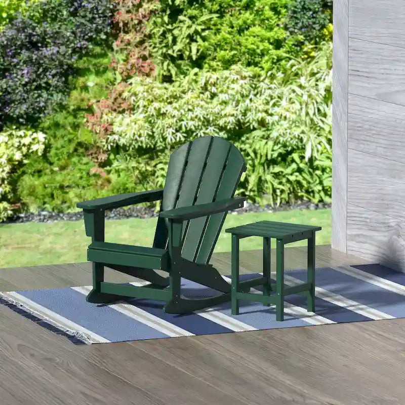 Fauteuil à bascule d'extérieur Polytrends Laguna en PEHD résistant aux intempéries avec table d'appoint (ensemble de 2 pièces)