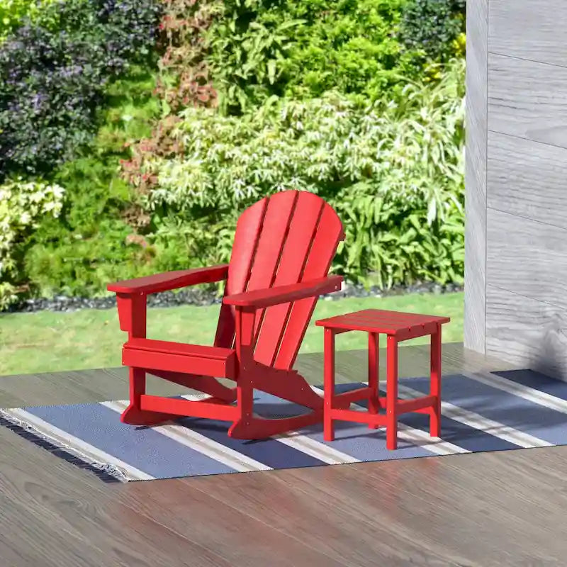 Fauteuil à bascule d'extérieur Polytrends Laguna en PEHD résistant aux intempéries avec table d'appoint (ensemble de 2 pièces)