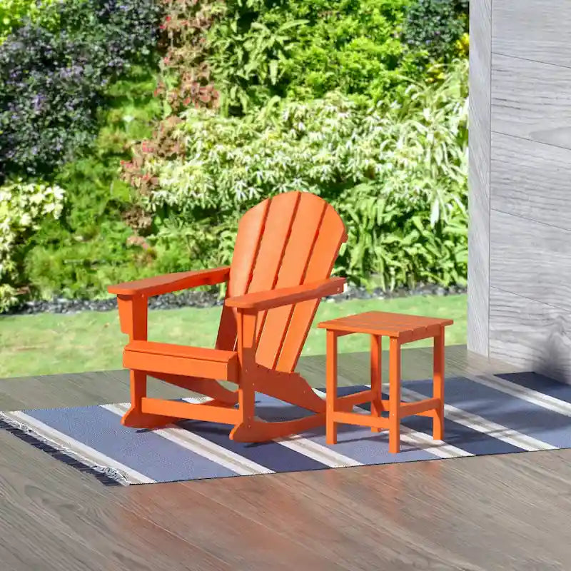 Fauteuil à bascule d'extérieur Polytrends Laguna en PEHD résistant aux intempéries avec table d'appoint (ensemble de 2 pièces)