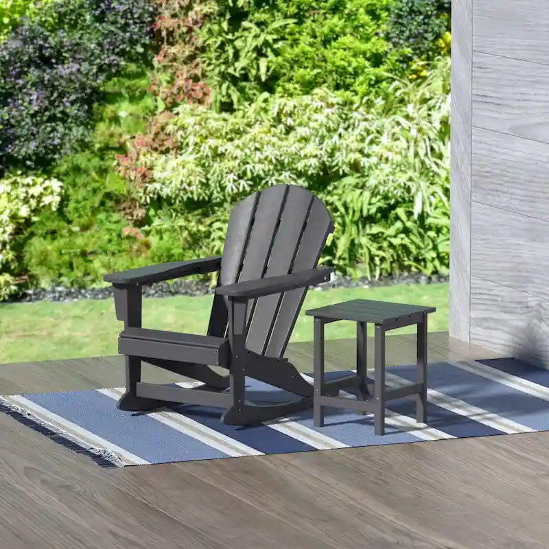 Fauteuil à bascule d'extérieur Polytrends Laguna en PEHD résistant aux intempéries avec table d'appoint (ensemble de 2 pièces)