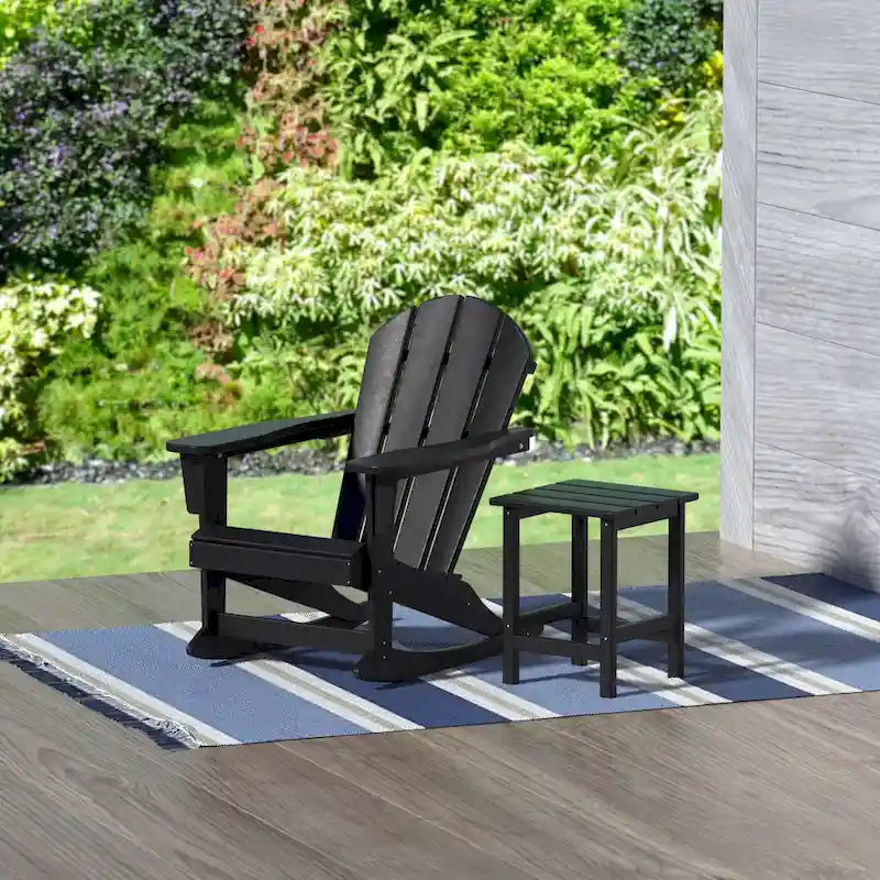 Fauteuil à bascule d'extérieur Polytrends Laguna en PEHD résistant aux intempéries avec table d'appoint (ensemble de 2 pièces)