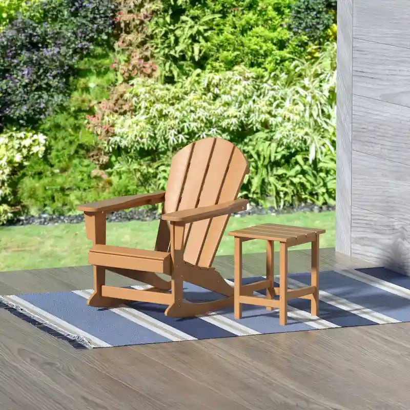 Fauteuil à bascule d'extérieur Polytrends Laguna en PEHD résistant aux intempéries avec table d'appoint (ensemble de 2 pièces)