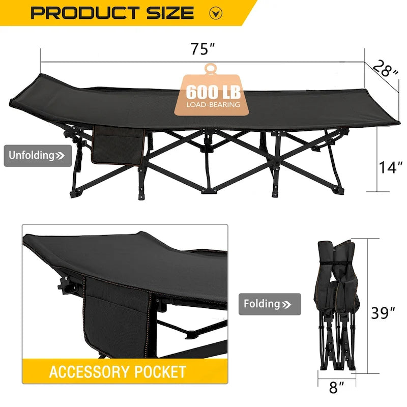 Lit de camping pliant 75 avec matelas de 8,4 cm, couchette portable