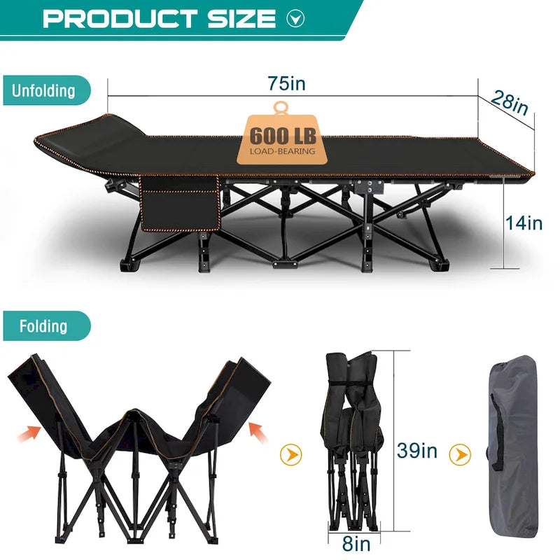 Lit de camping pliant 75 avec matelas de 8,4 cm, couchette portable