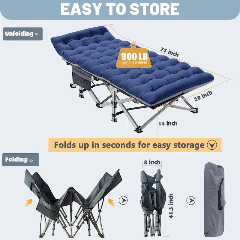 Lit de camping pliant 75 avec matelas de 8,4 cm, couchette portable