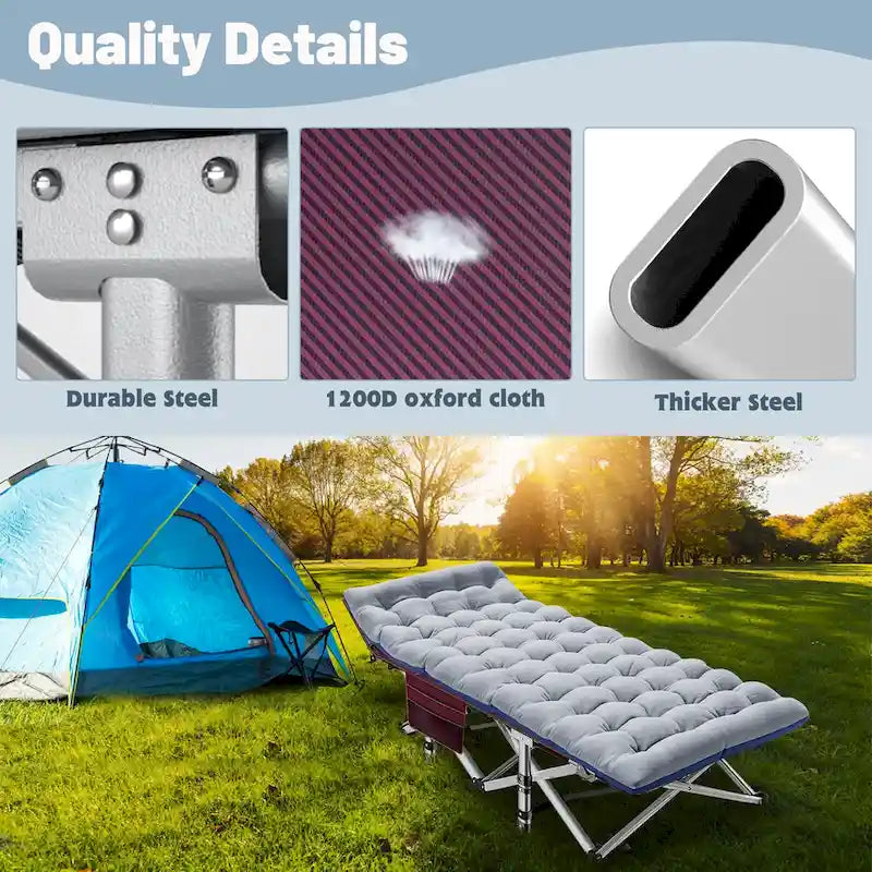 Lit de camping pliant 75 avec matelas de 8,4 cm, couchette portable