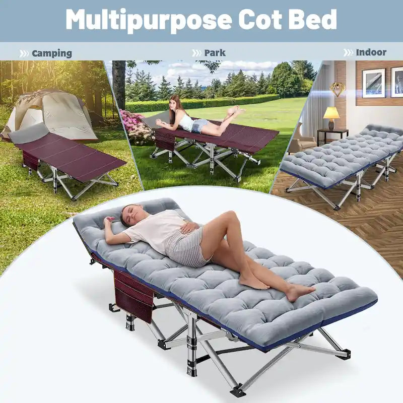 Lit de camping pliant 75 avec matelas de 8,4 cm, couchette portable