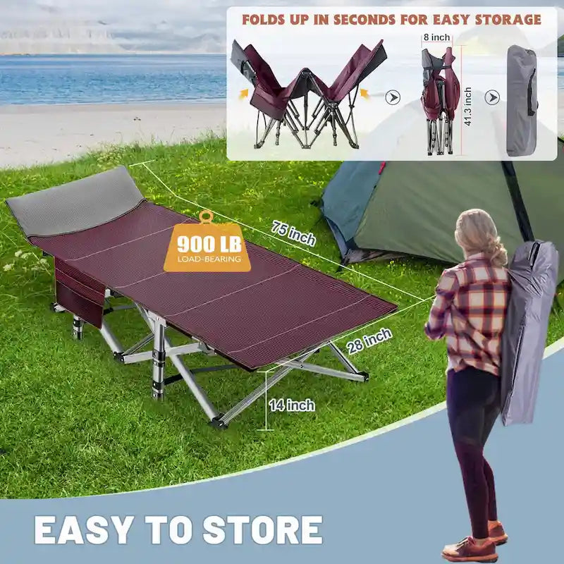 Lit de camping pliant 75 avec matelas de 8,4 cm, couchette portable