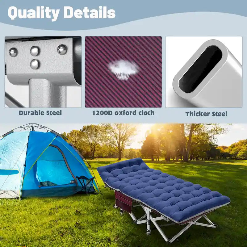 Lit de camping pliant 75 avec matelas de 8,4 cm, couchette portable