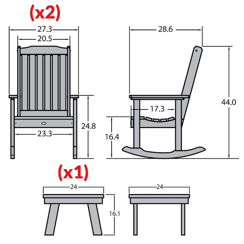 HIGHWOOD Ensemble de 3 : Deux fauteuils à bascule et une table d'appoint