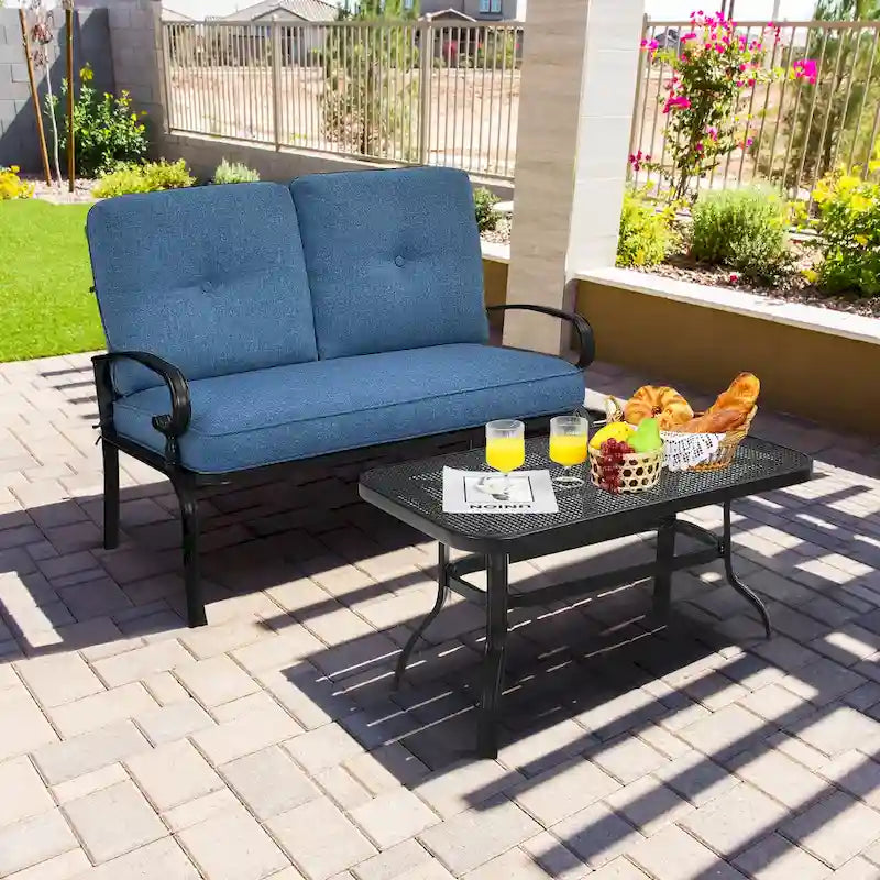 Ensemble de meubles de jardin 2 places avec banc, table et chaises rembourrées